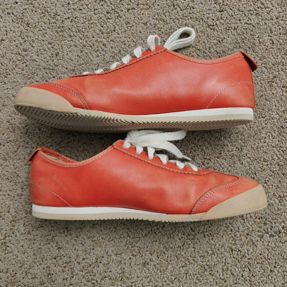 Tory Burch Women Orange Leather Perforated Logo Low Top Sneakers 9M 11128500